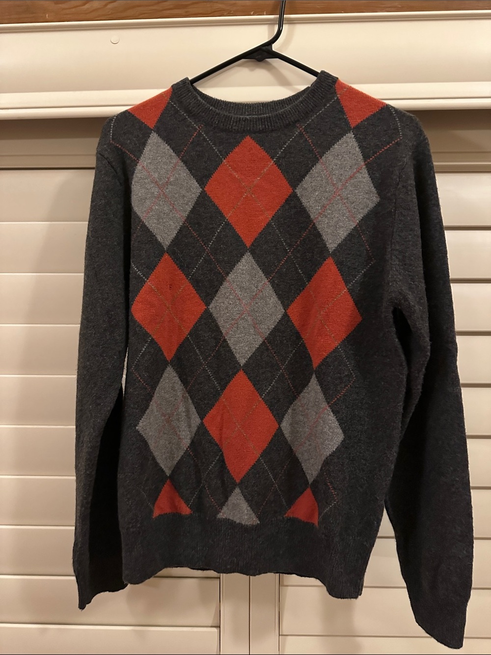 Men's Charcoal Crewneck Argyle Sweater with Rust Diamonds